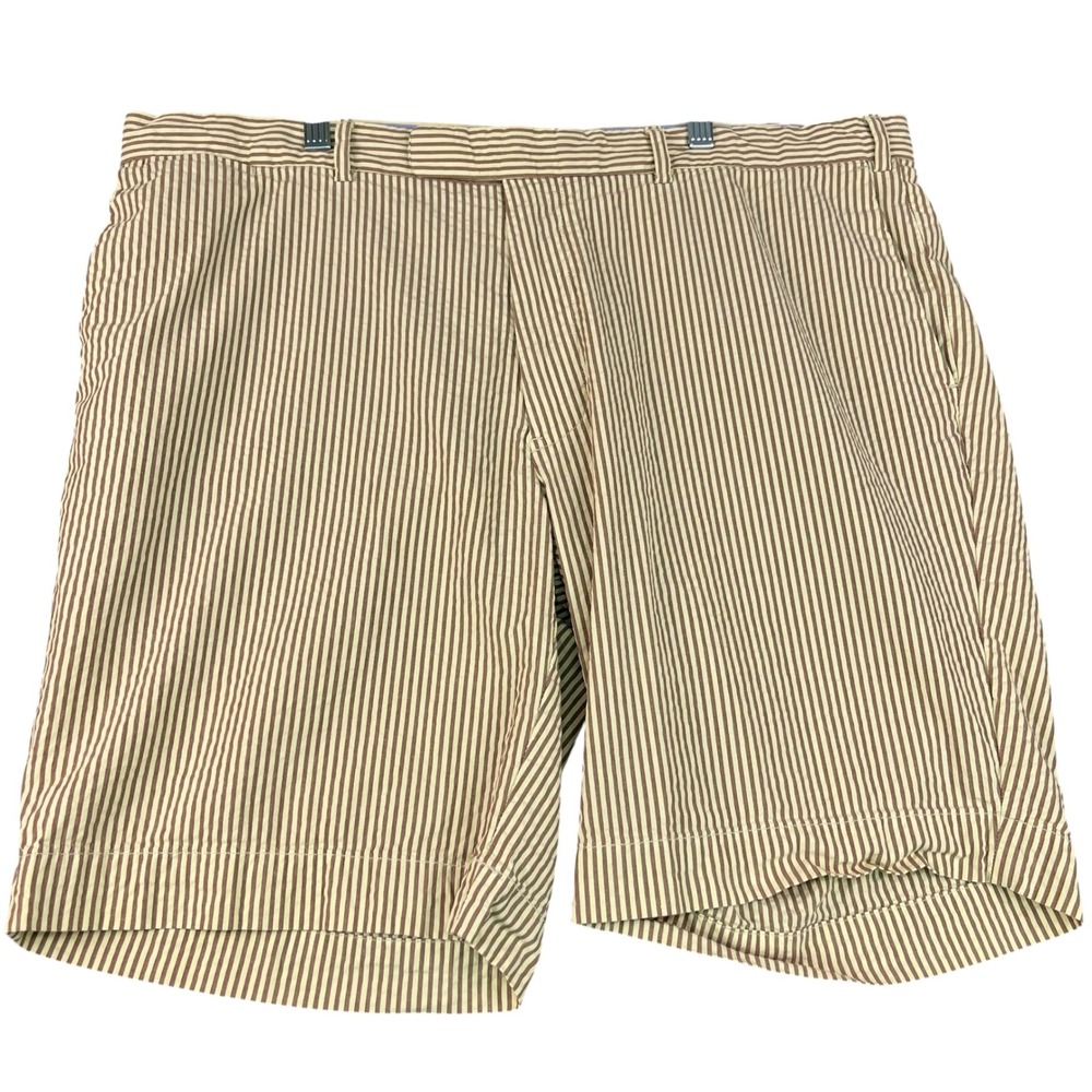 Polo Ralph Lauren Men's 40 Brown White Seersucker Striped Classic Fit Shorts